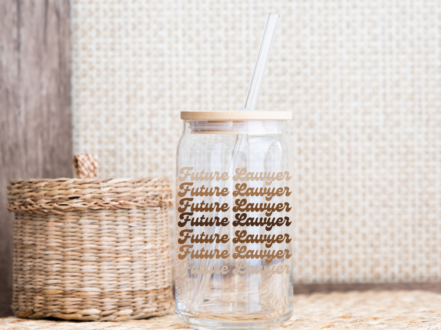 Future Lawyer Ombre Glass Cup with Bamboo Lid and Glass Straw – 16oz